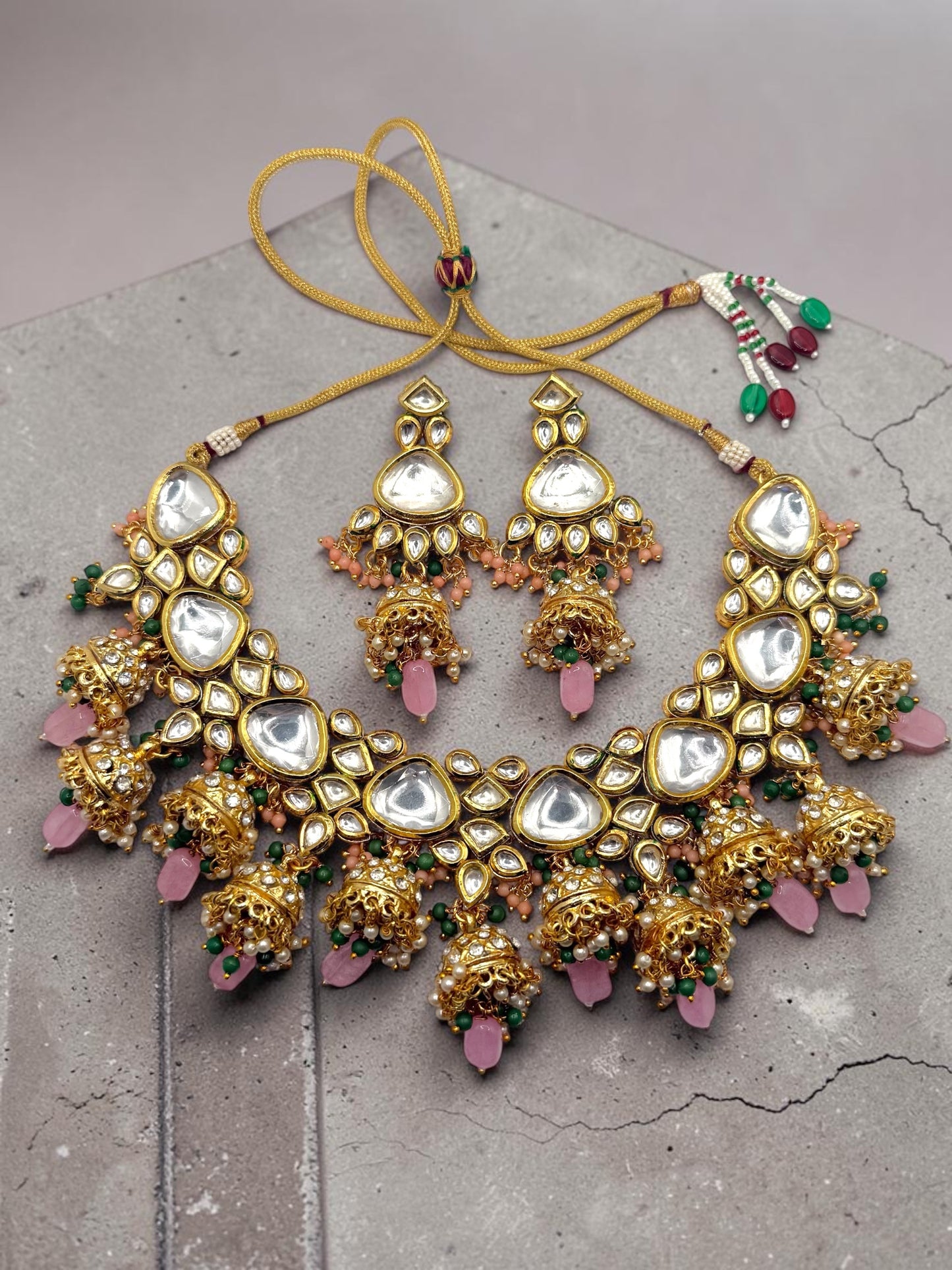 Mahira ماهرة Kundan Bridal Set in Pink and Green