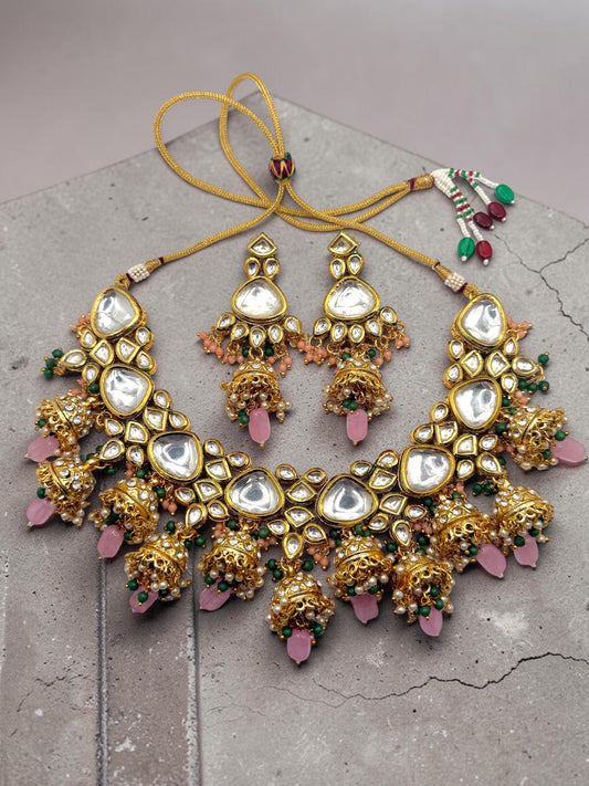 Mahira ماهرة Kundan Bridal Set in Pink and Green