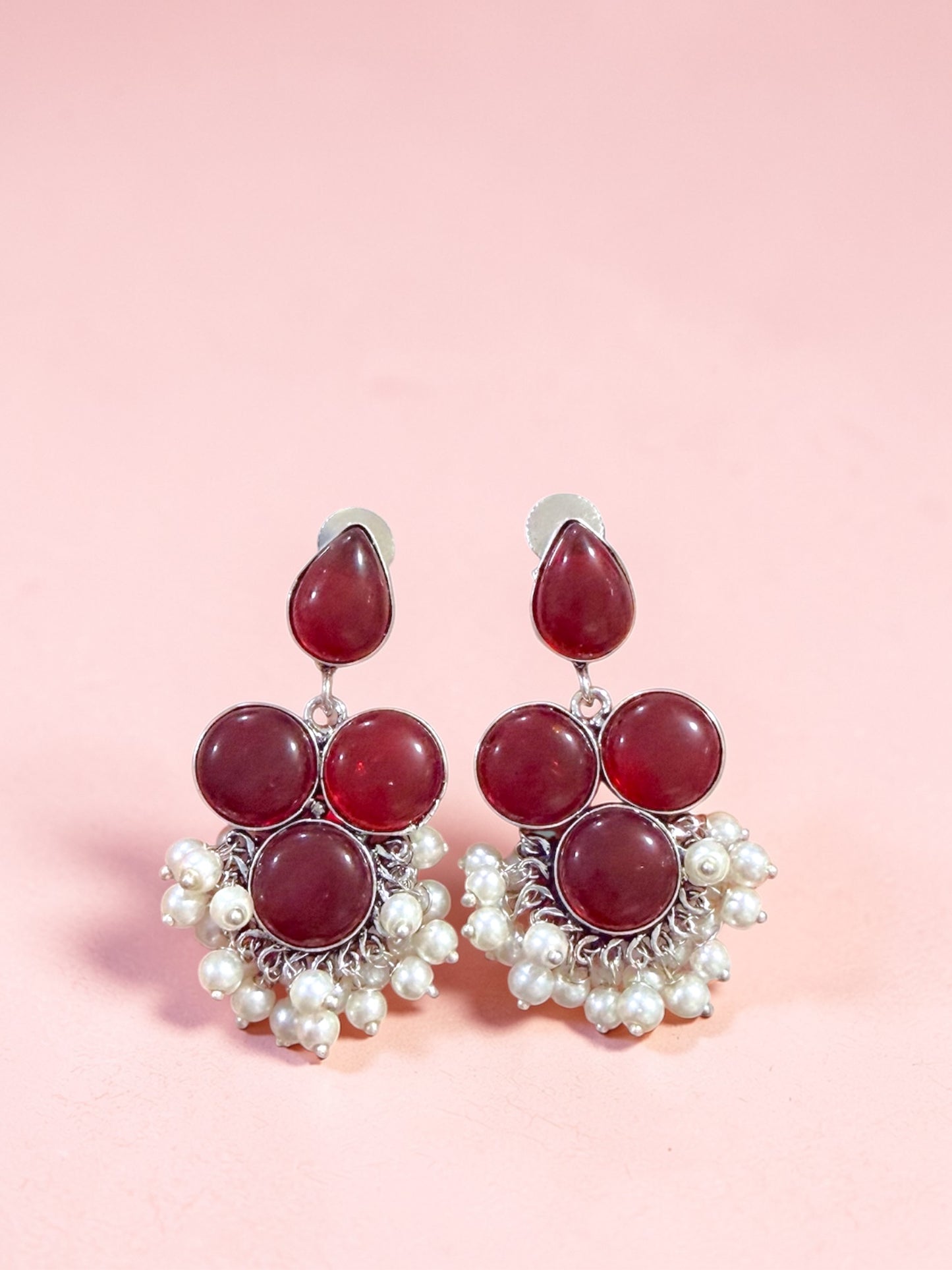 Komal कोमल Silver Plated Earrings in Maroon
