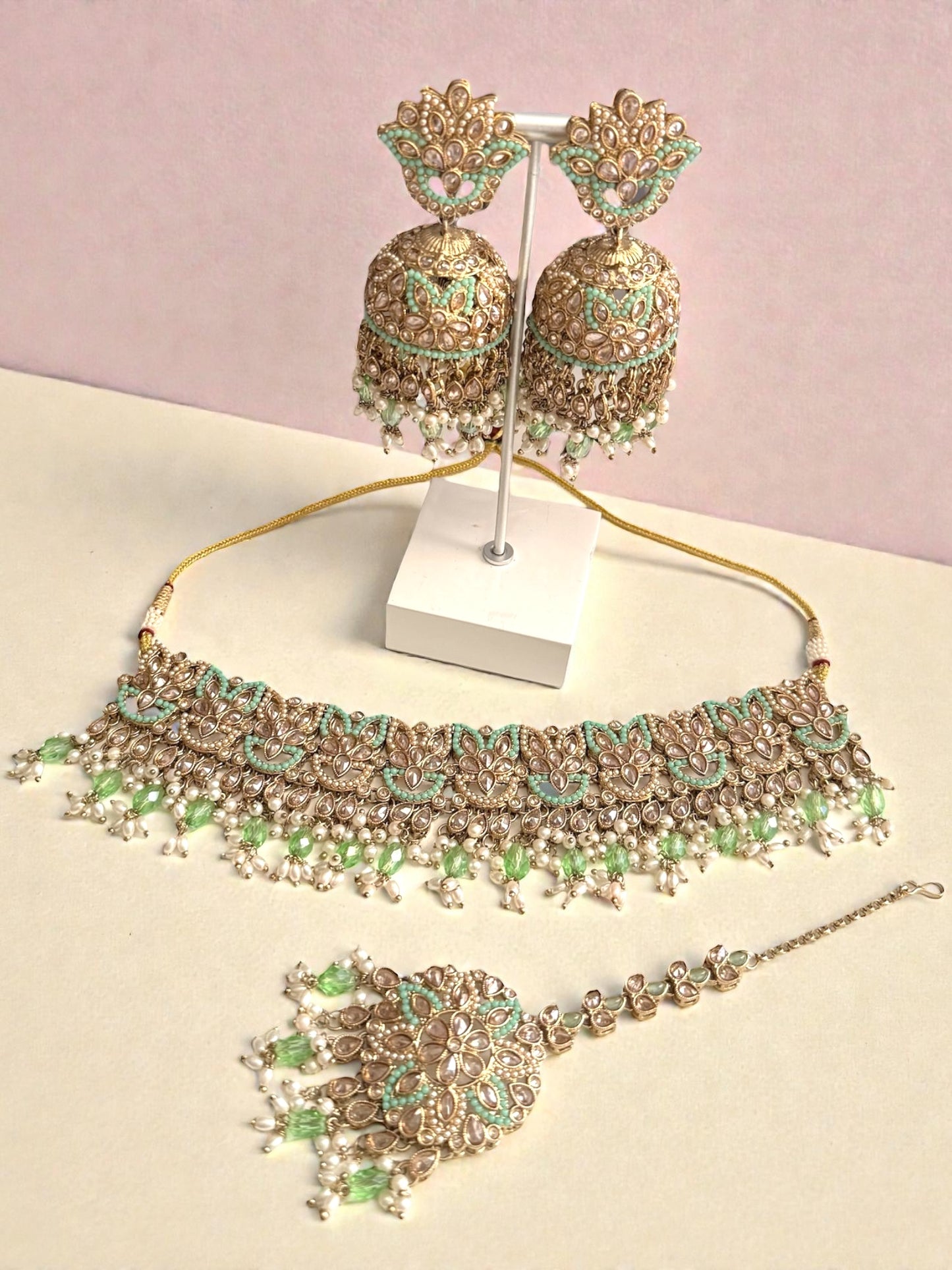 Lubna لبنى Polki Choker Set in Mint