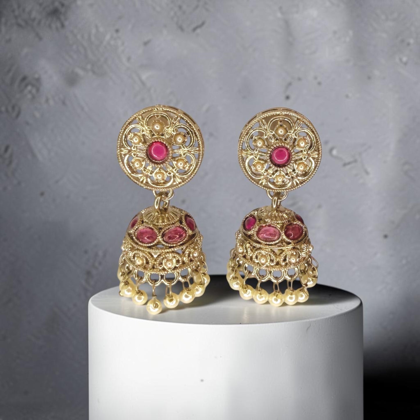 Raniah رانية Polki Jhumkay in Hot Pink