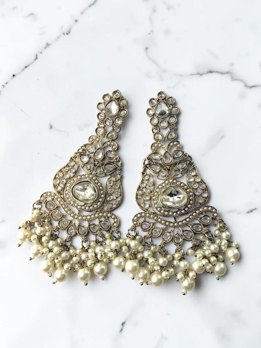 Rishika ऋषिका Polki Kundan Earrings in White
