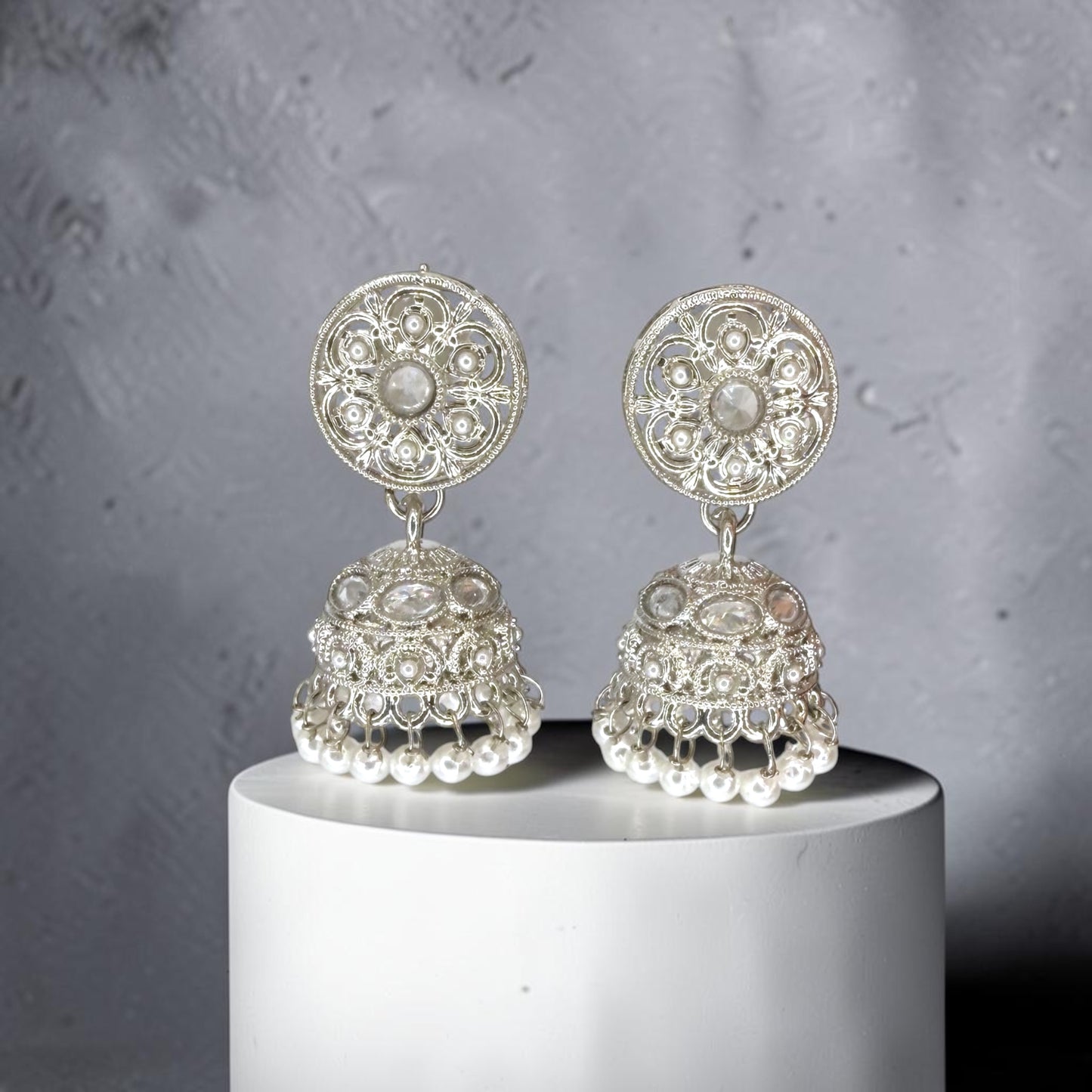Raniah رانية Polki Jhumkay in Silver
