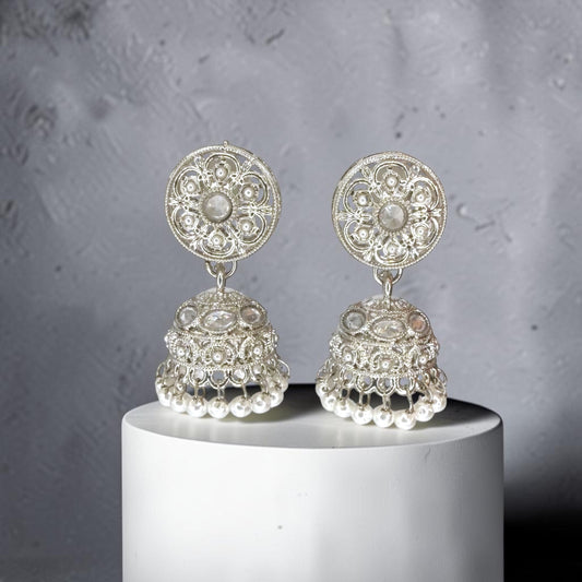 Raniah رانية Polki Jhumkay in Silver