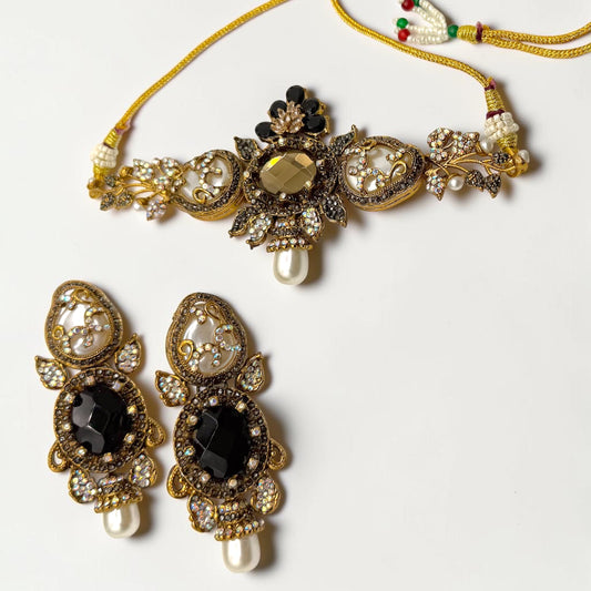 Eylül Turkish Choker Set in Black and Brown