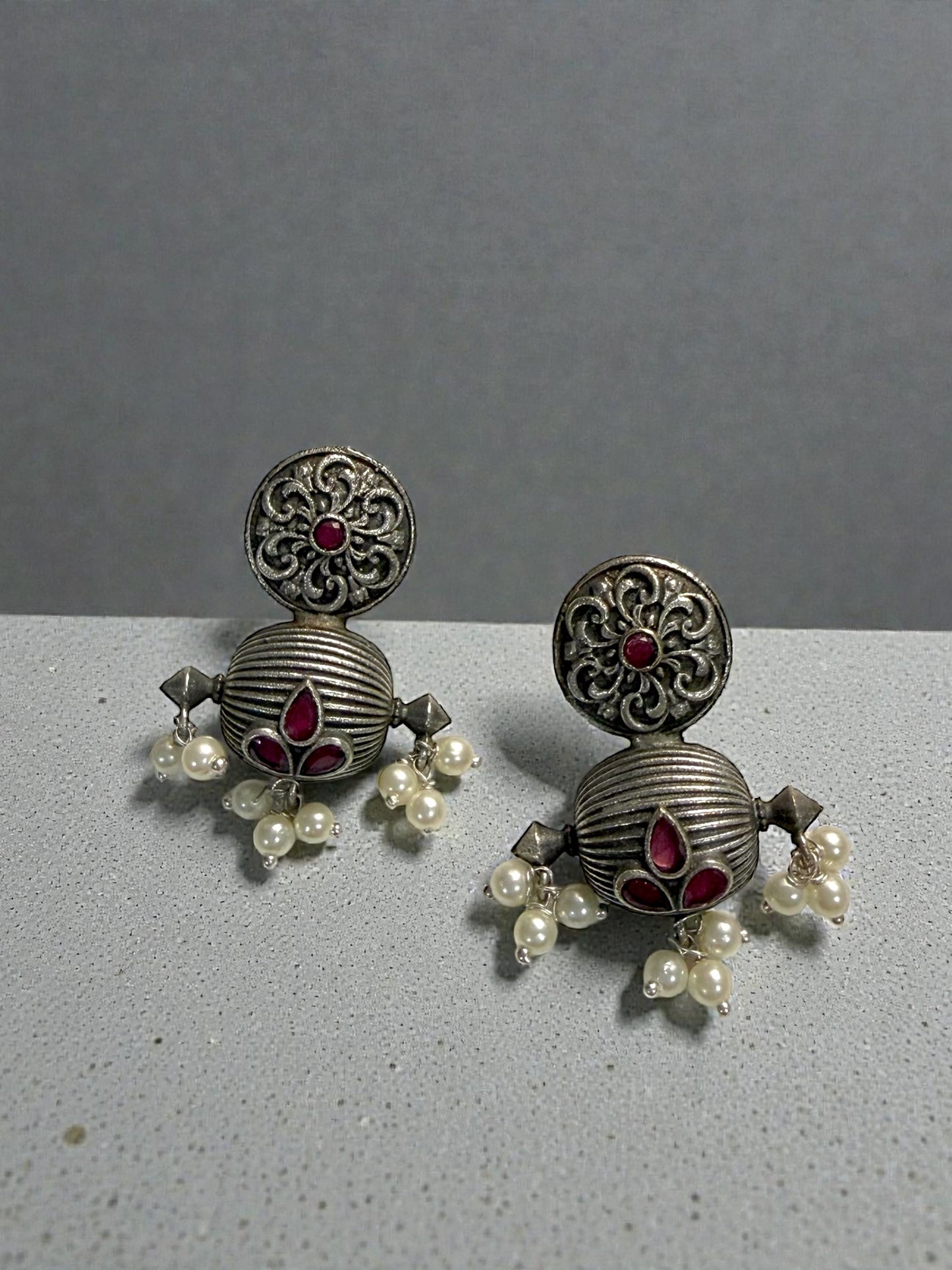Layan ليان Silver Plated Earrings in Ruby