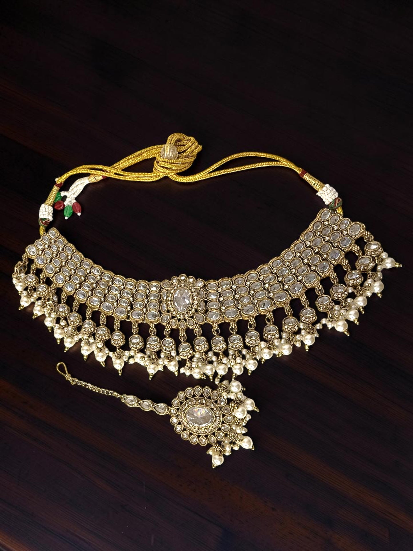 Ghina غنى Polki Bridal Set in Gold with White Stones