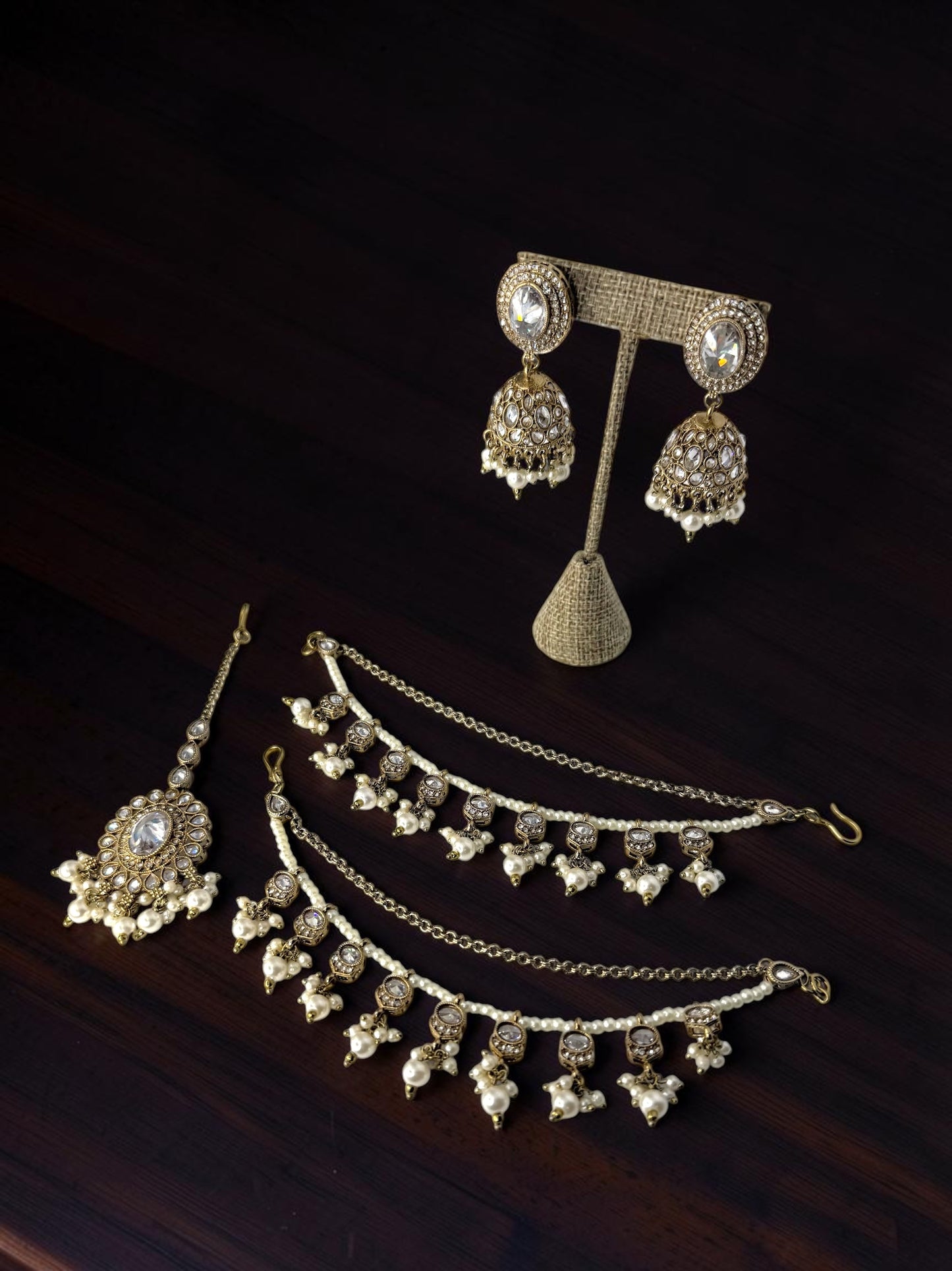 Ghina غنى Polki Bridal Set in Gold with White Stones