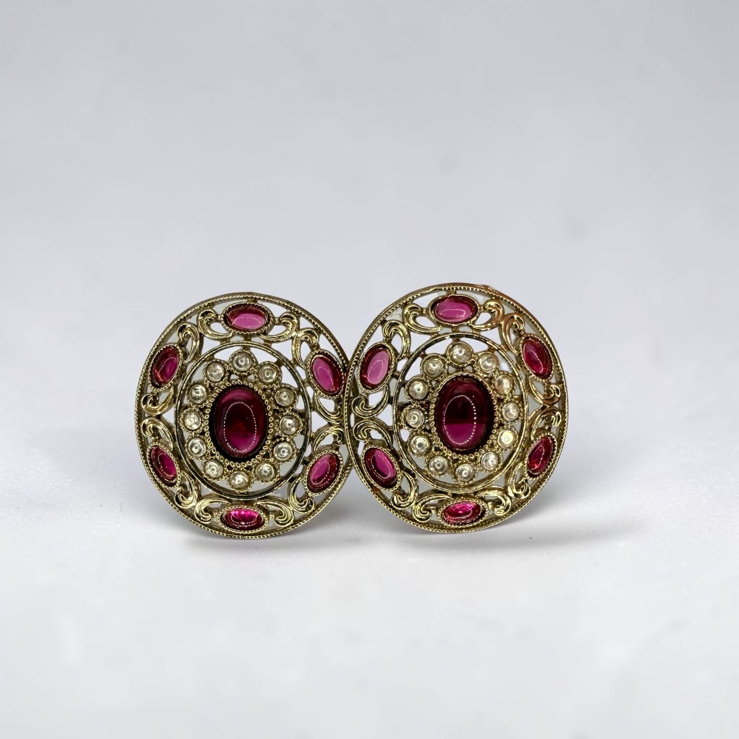 Suhaila سهيلة Kundan Studs in Hot Pink