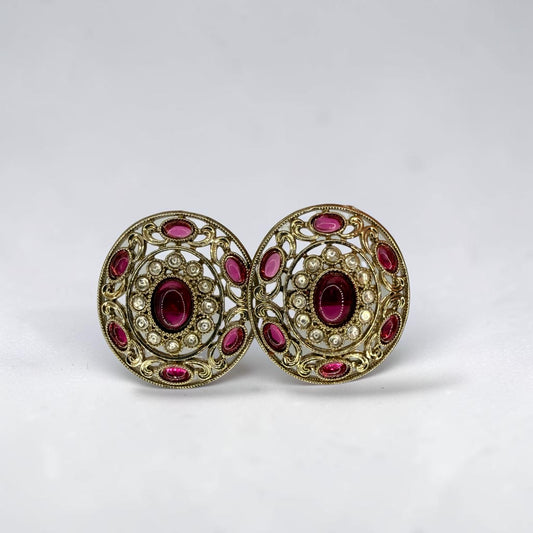 Suhaila سهيلة Kundan Studs in Hot Pink