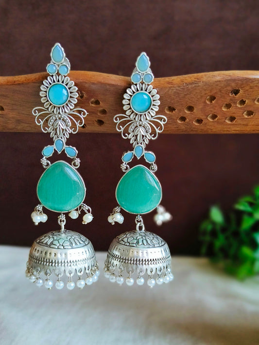 Nitya नित्य Silver Plated Jhumkay in Sky Blue