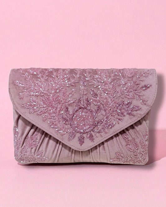 Jawhara جوهرة Beaded Velvet Bag in Lilac