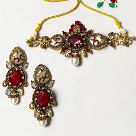 Eylül Turkish Choker Set in Red