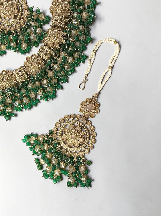 Hajar هاجر Polki Bridal Set in Green