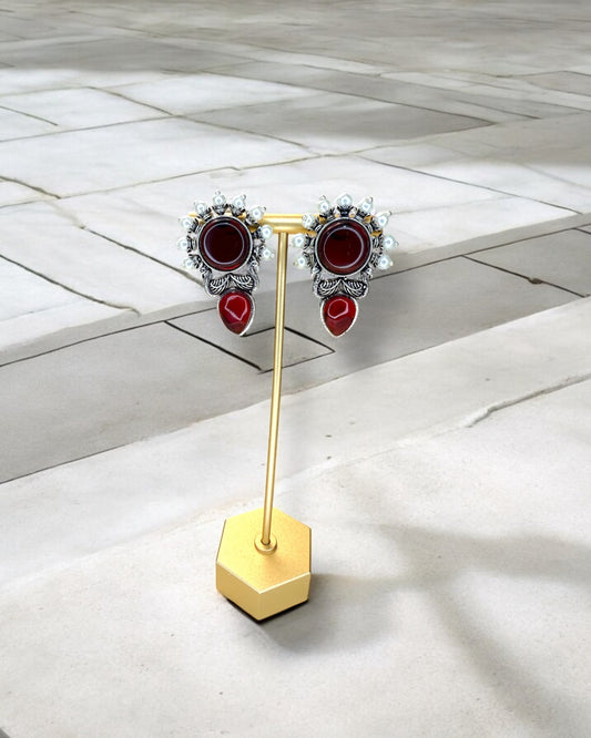 Tara तारा Silver Plated Earrings in Red