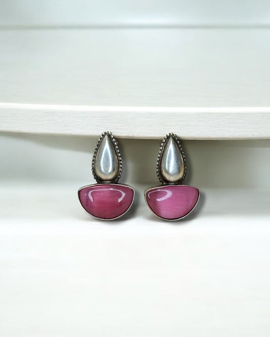 Bindu बिंदु Indo-Western Silver Plated Earrings in Pink