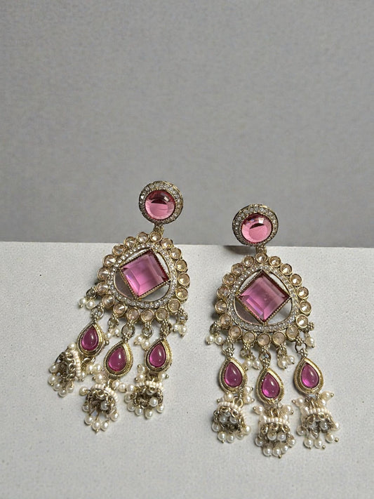 Iqra اقرأ Polki Earrings in a Mauve Magenta