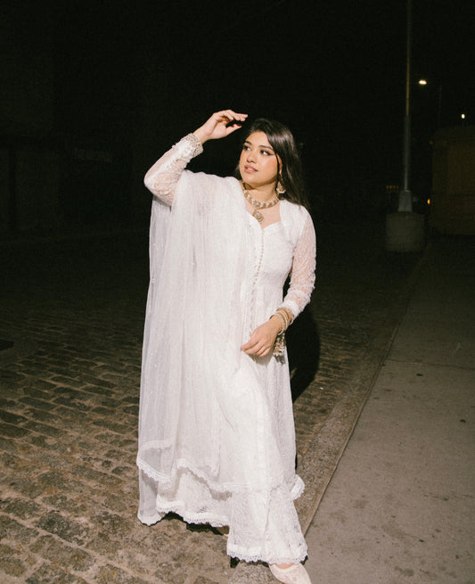 Bespoke Pari پری White Lace Anarkali