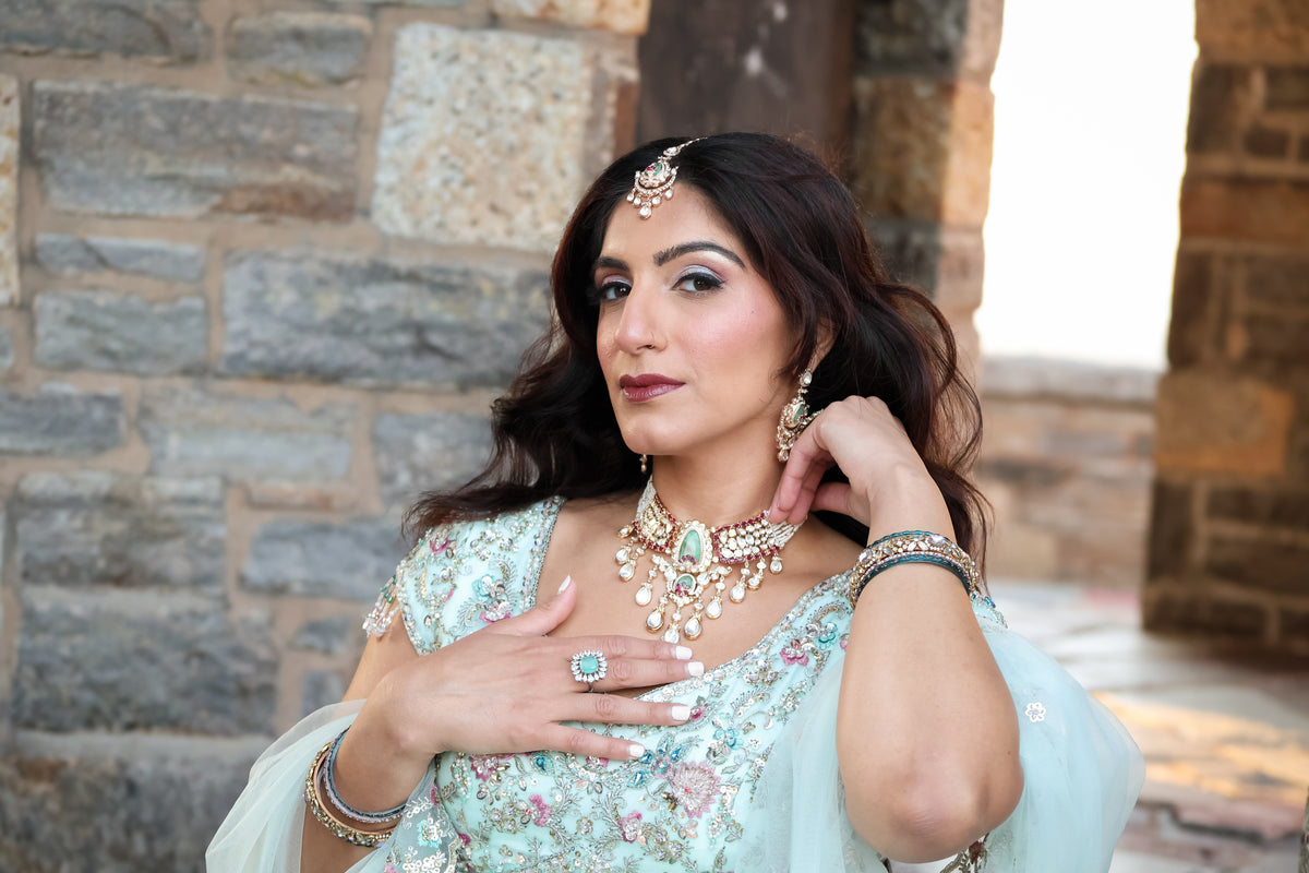 Advika अद्विका Moissanite Choker Set in Ruby and Mint
