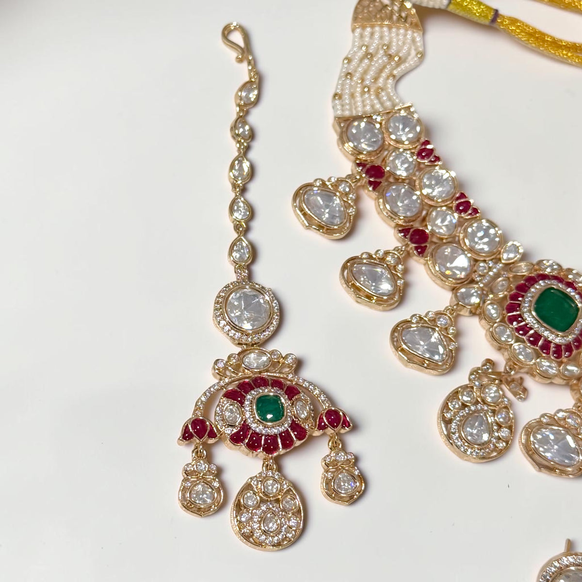 Anju अंजू Moissanite Choker Set in Green, Ruby, and Gold