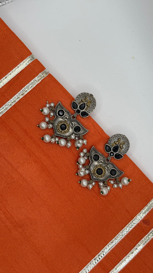 Uma उमा Silver Plated Earrings in Black