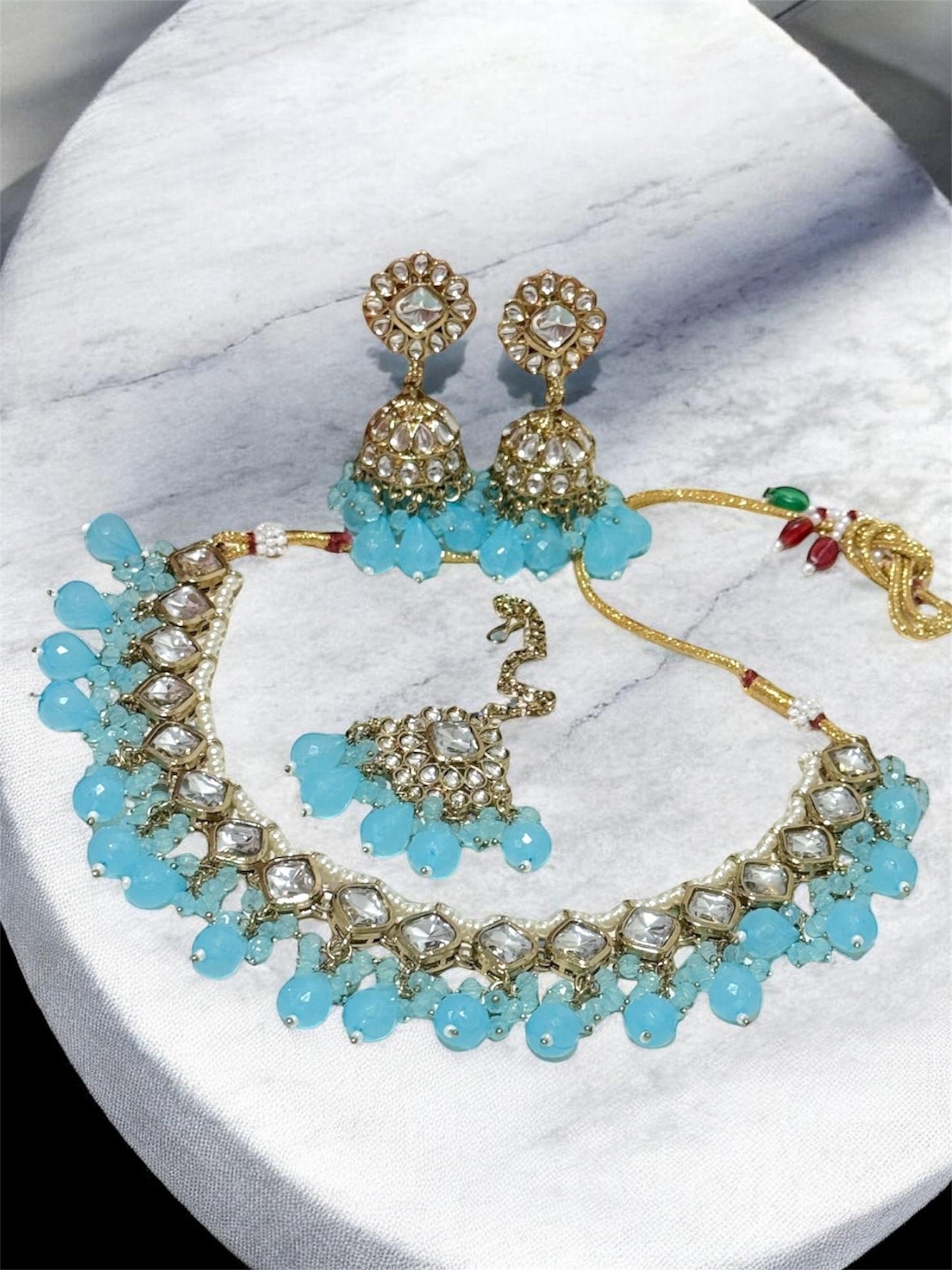 Drishti दृष्टि Kundan Set in Sky Blue