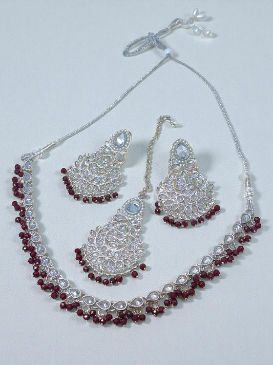 Hira حرا Danity Set in Burgundy & Silver
