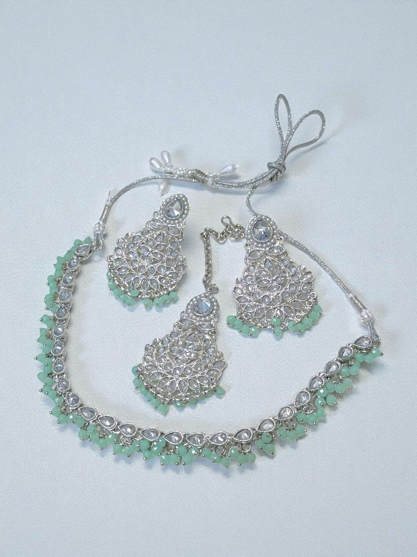 Hira حرا Danity Set in Mint & Silver