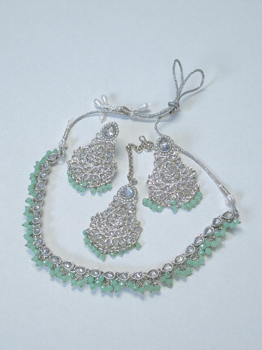 Hira حرا Danity Set in Mint & Silver