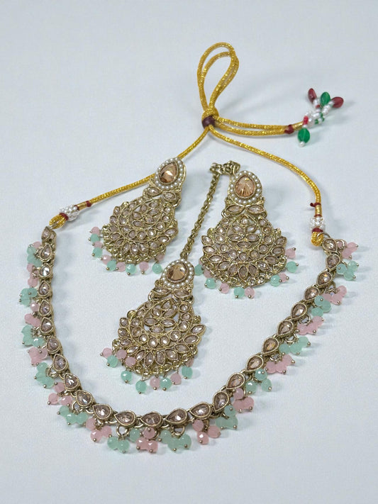 Hira حرا Danity Set in Pastel Pink and Mint over Gold