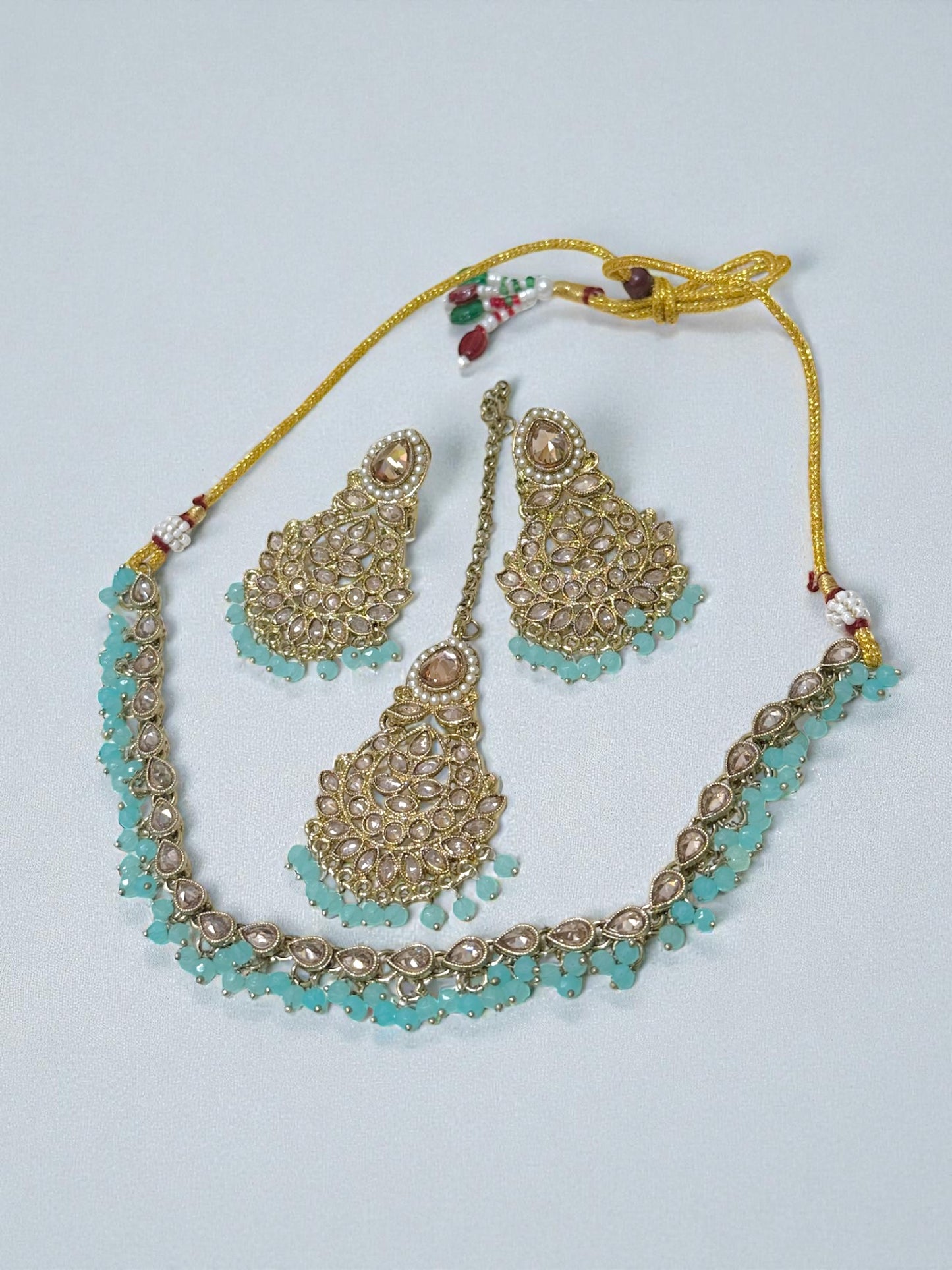 Hira حرا Danity Set in Sky Blue & Gold