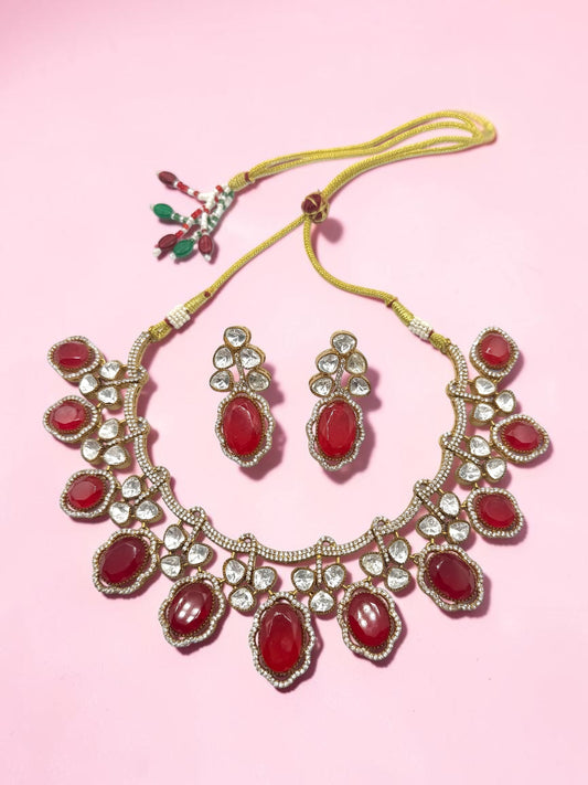 Inayah عناية Gold Plated Tyaani Kundan Set with Doublet Stone in Red