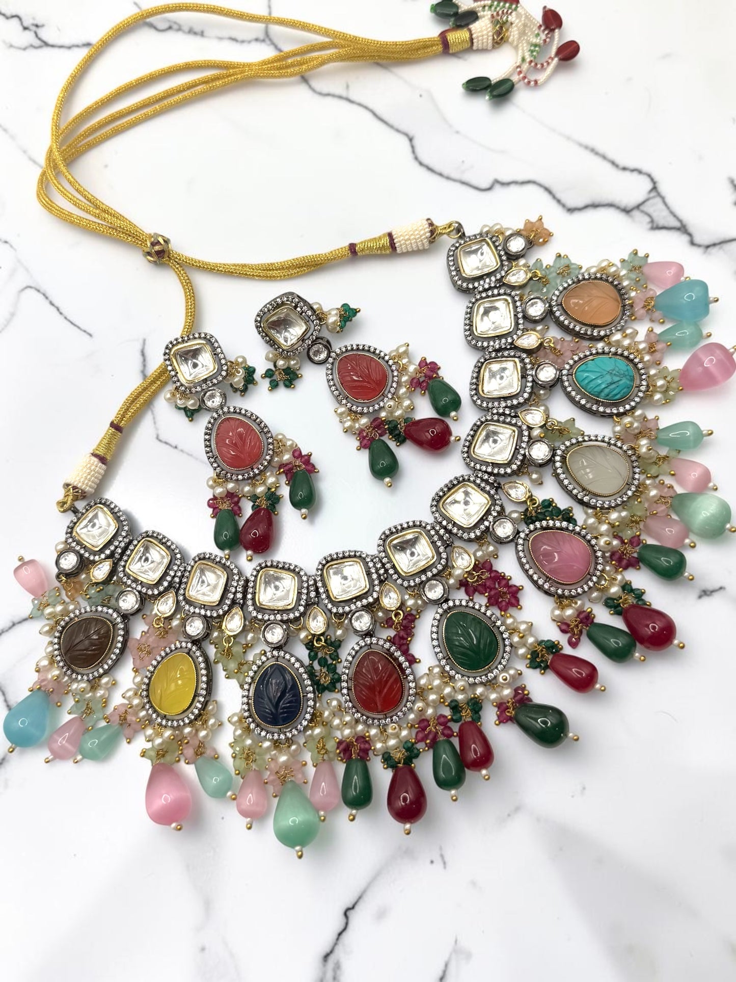 Shadia شادية Gold Plated Tyaani Kundan Set in Multicolor