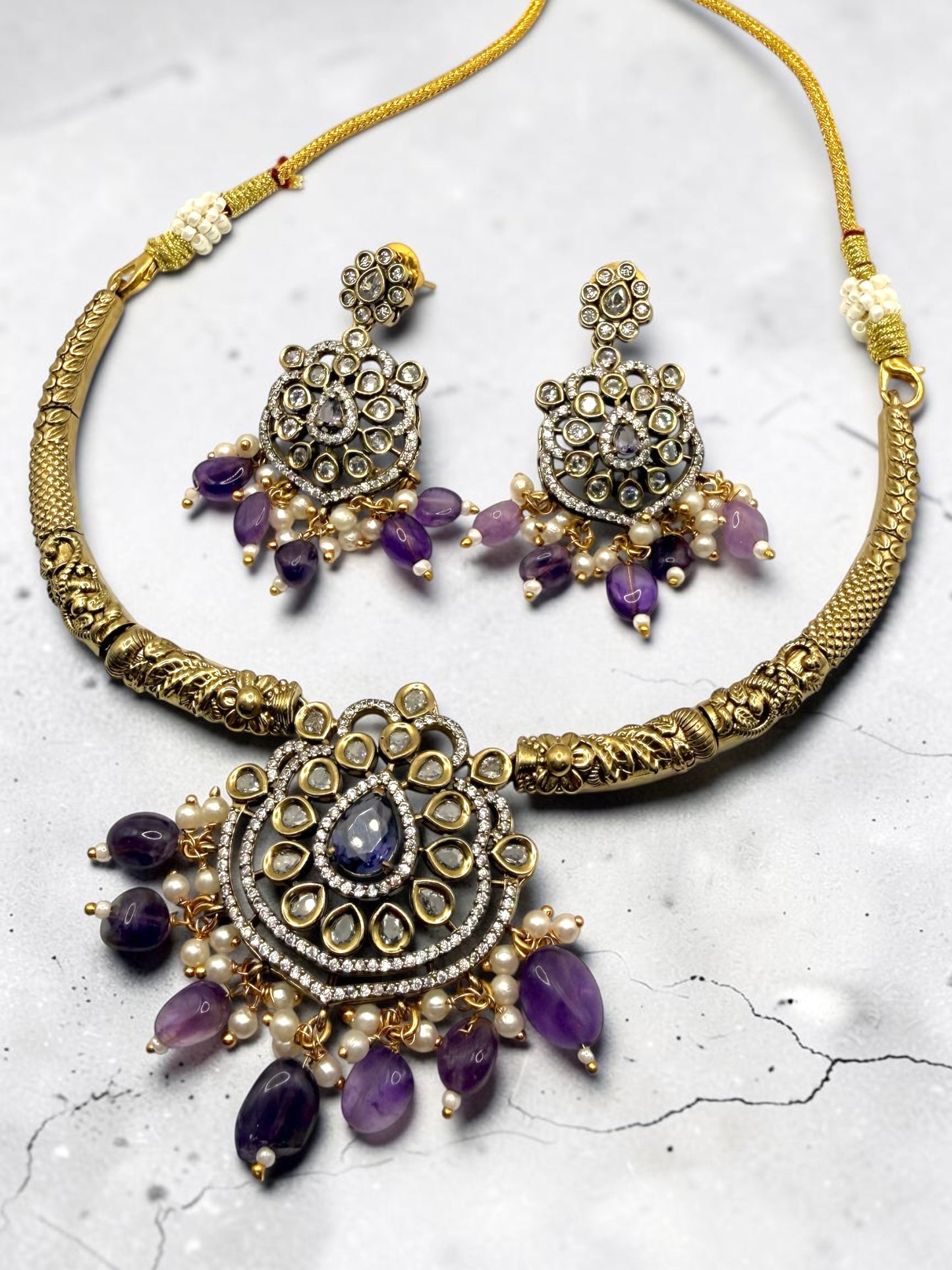 Alkaa अल्का Gold Plated Victorian Hasli Set in Purple