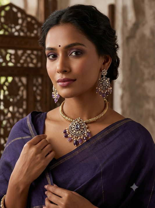 Alkaa अल्का Gold Plated Victorian Hasli Set in Purple