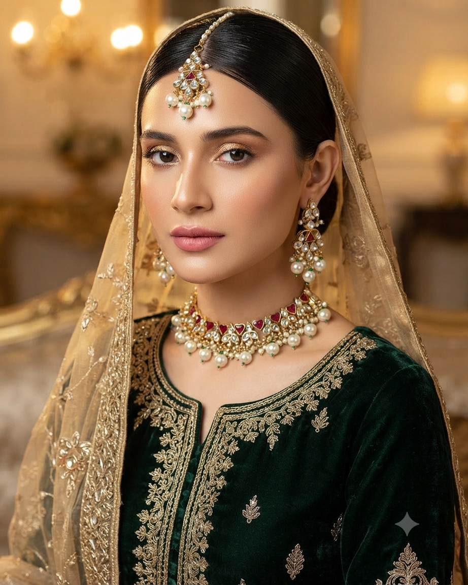 Qalb قلب Paachi Kundan Choker Set in Ruby - 22k Gold Plated
