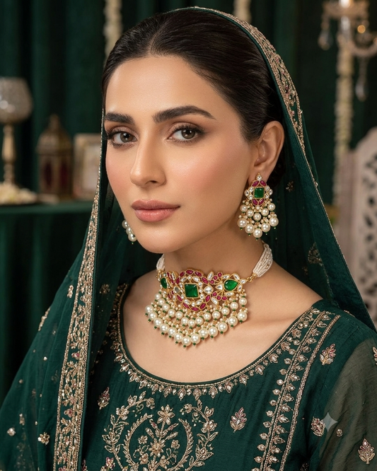 Amira أميرة Multicolor Paachi Kundan Choker Set - 22k Gold Plated