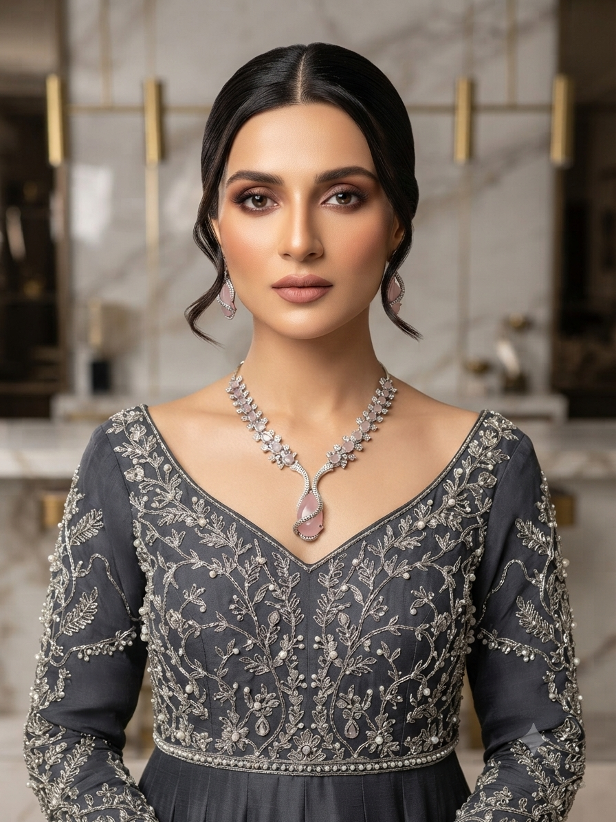 Narmin نرمين American Diamond Set in Pink over Gold