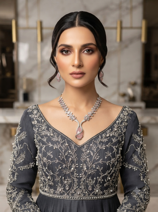 Narmin نرمين American Diamond Set in Pink over Gold