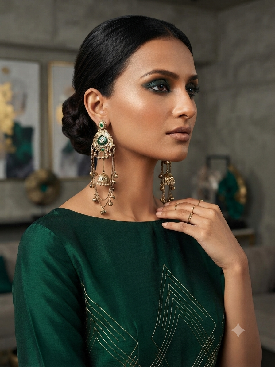 Malaati मालती Kashmiri Earrings in Green