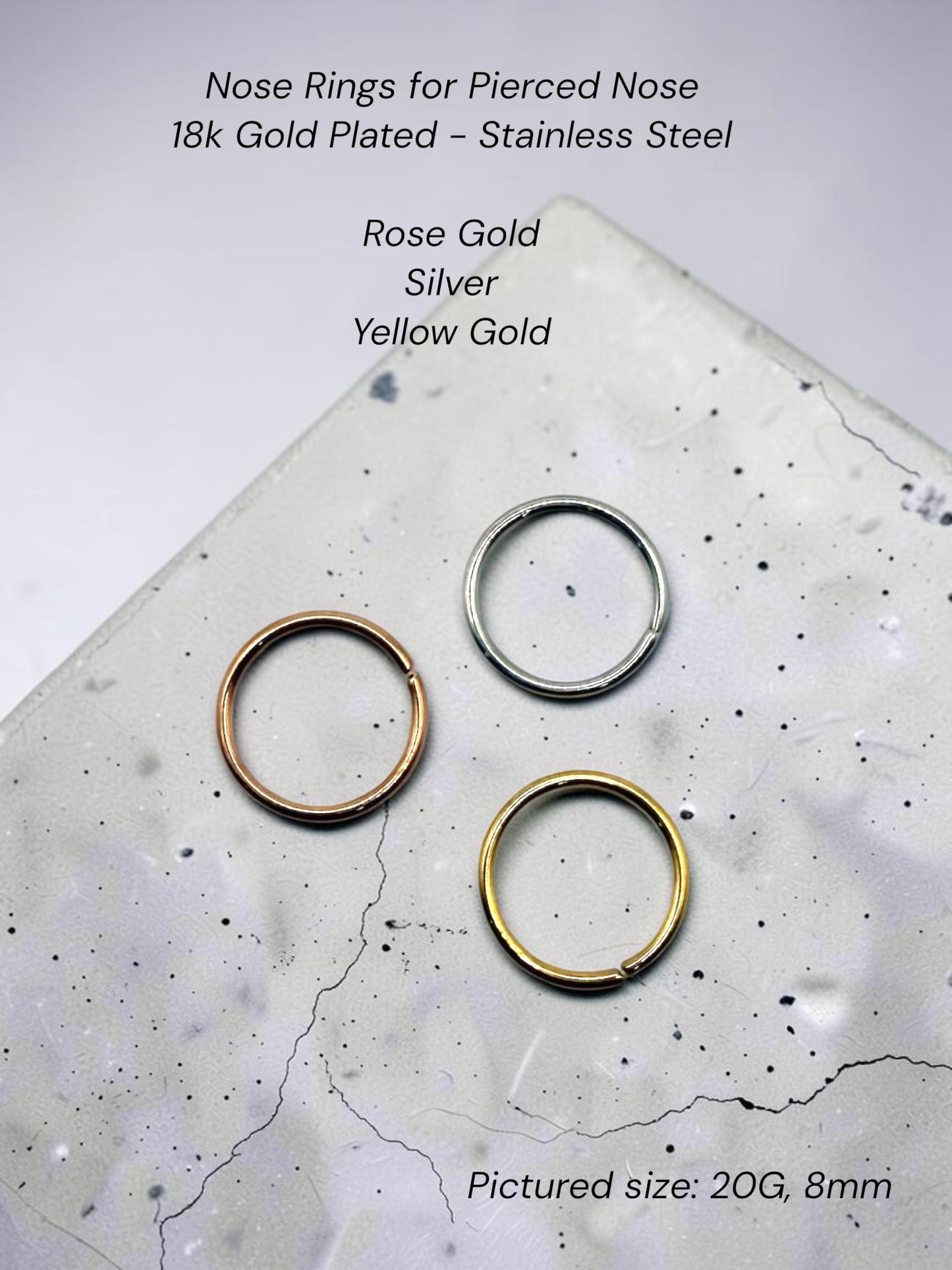Premium 18k Gold Plated Stainless Steel Seamless Nose Ring Hoop for Pierced Nose - Choose Your Size & Color