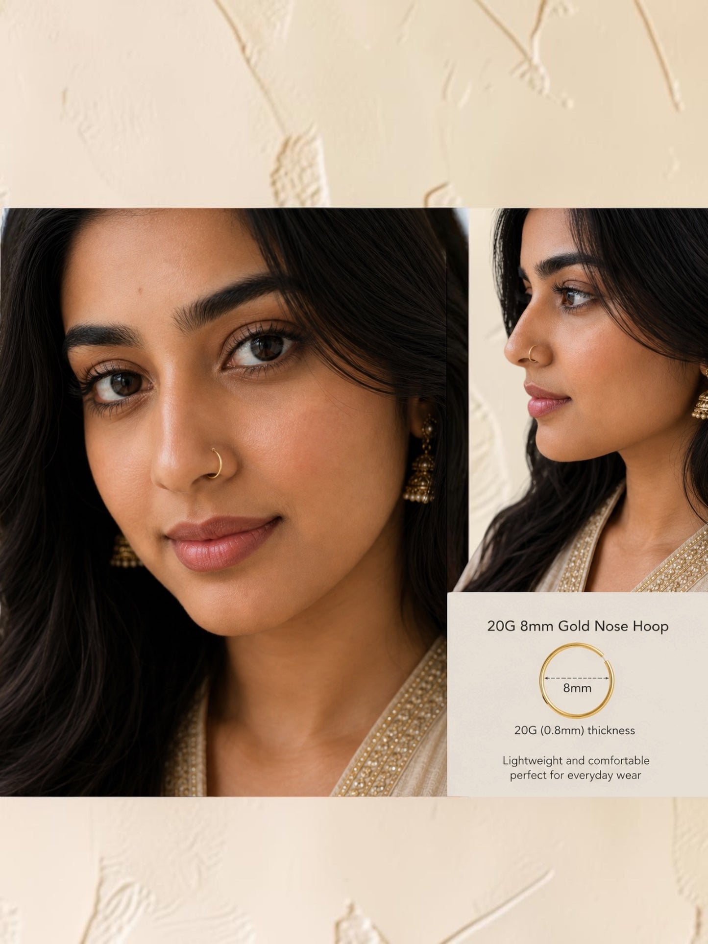 Premium 18k Gold Plated Stainless Steel Seamless Nose Ring Hoop for Pierced Nose - Choose Your Size & Color