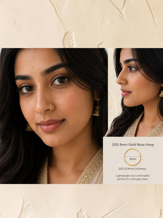 Premium 18k Gold Plated Stainless Steel Seamless Nose Ring Hoop for Pierced Nose - Choose Your Size & Color