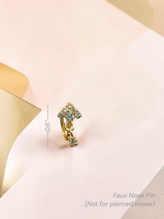 Faux Triangular Nose Pin with Dangling Stone