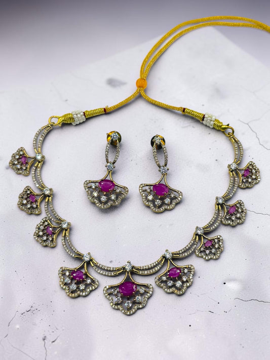 Khushboo खुशबू Gold Plated Victorian Set in Hot Pink