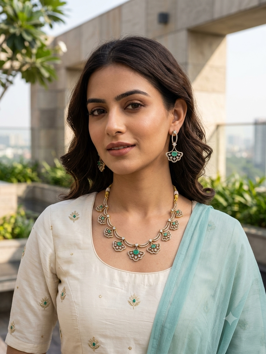Khushboo खुशबू Gold Plated Victorian Set in Light Blue