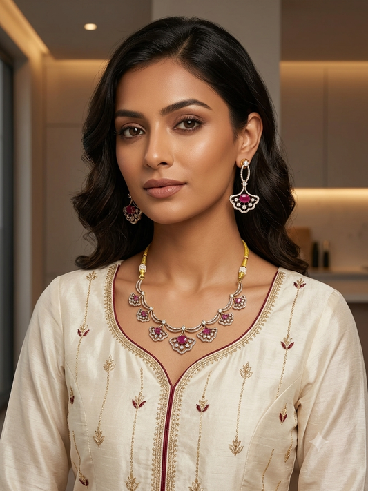Khushboo खुशबू Gold Plated Victorian Set in Hot Pink