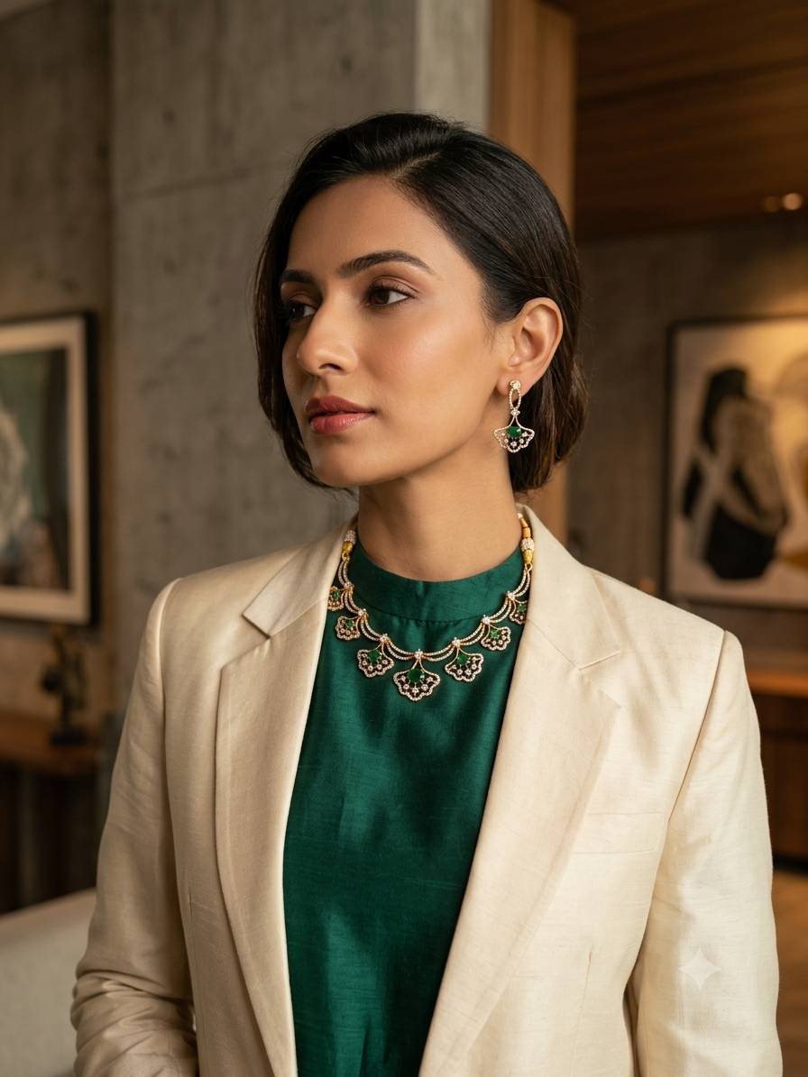 Khushboo खुशबू Gold Plated Victorian Set in Green