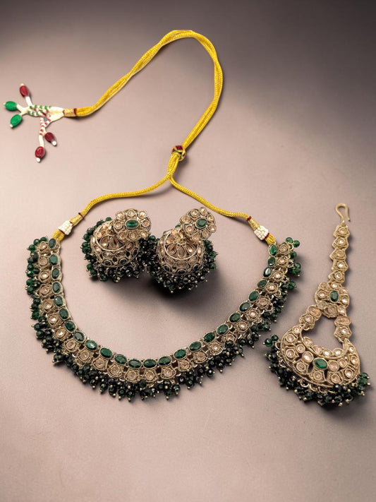 Rajni रजनी Polki Set in Green