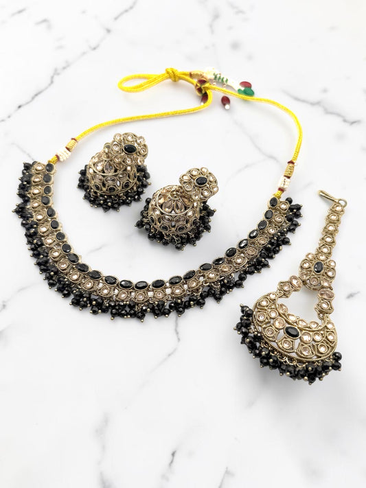 Rajni रजनी Polki Set in Black